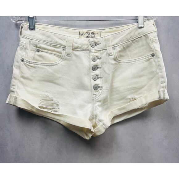 Free P We The Free People Women Romeo Roll Cuff Button Fly Shorts Size 26 White - Picture 4 of 15